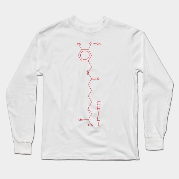 Capsaicin Molecule - Chilli Red Long Sleeve T-Shirt by McWolf